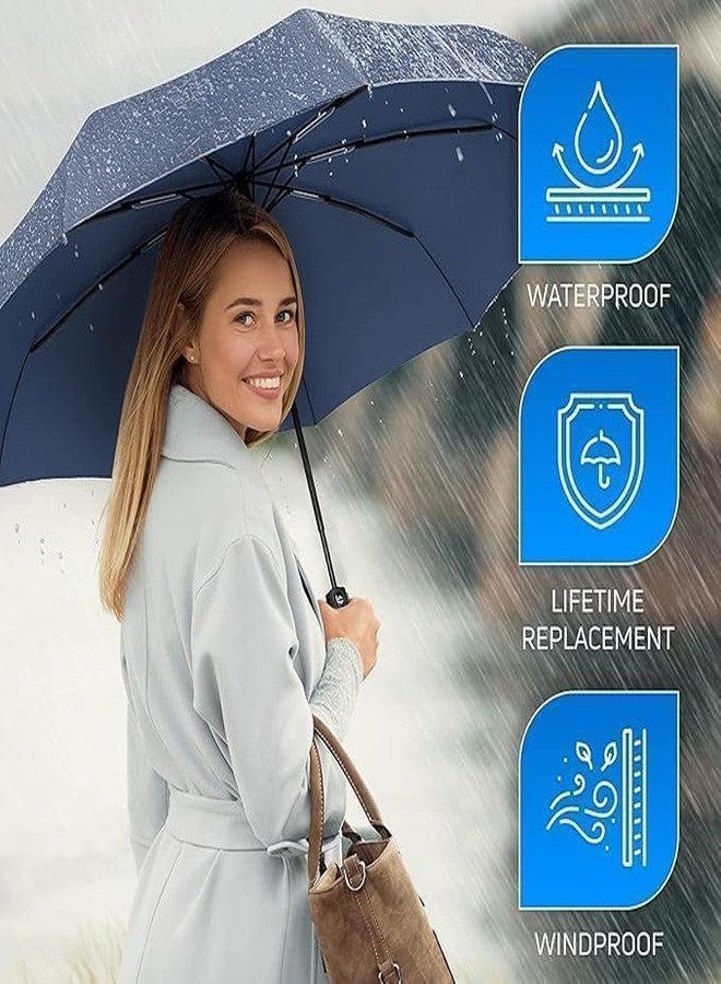 inulec مظلة سفر أوتوماتيكية من إنوليك - أنيقة ومقاومة للرياح والمطر، صغيرة الحجم، قوية في مواجهة الرياح، مزودة بزر فتح/إغلاق تلقائي، تصميم ثلاثي الطيات مناسب للسفر، مظلة مثالية للرجال والنساء (أزرق) - Image 5